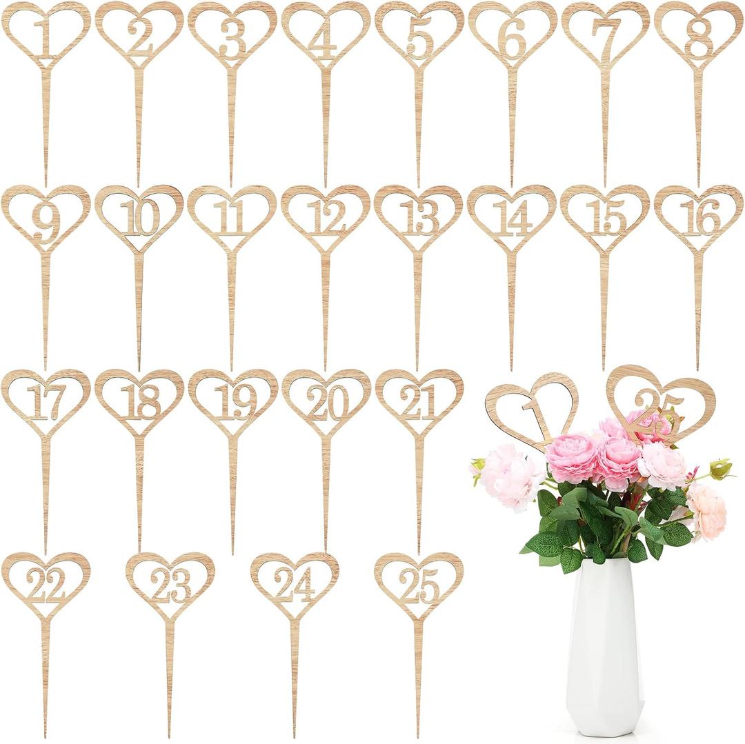 Geelin 1-25 Wooden Table Numbers 11.81 Inches Rustic Wedding Table Numbers for Receptions, Banquets, Restaurants, Hotels, Party Event Catering(Wood Color)