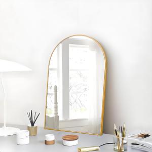24x16 Arch Mirror Rectangle Wall Mounted Aluminum Alloy Metal Frame HD Glass Dressing Make-up for Bathroom Entryway Bedroom Living Room 24 16 inch Gold (24"L x 16"W)