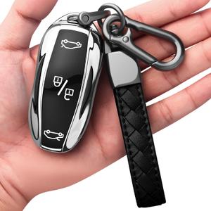 Sindeda Premium Key Cases for Tesla Model S 3 Y Ultra-Thin and Ultra-Light Key Fob Cover Waterproof Keychain (Silver)