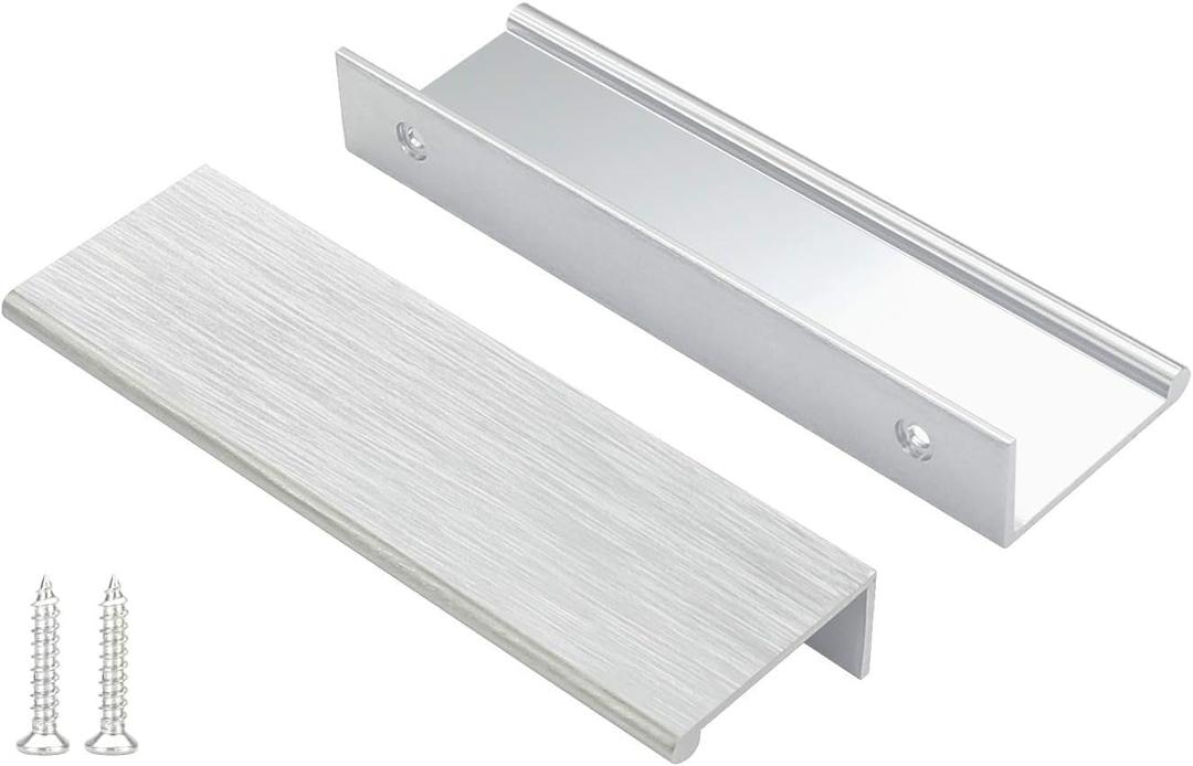 Peaha 10 Pack Kitchen Cabinet Handles 3-3/4 inch Brushed Nickel Pulls for Dresser Drawers Door Edge Finger Pull Hardware (Hole Centers:3-3/4in(96mm))