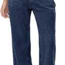 HDLTE Baggy Stretchy Jeans for Women High Waisted Trendy Wide Leg Jeans Boyfriend Denim Pants with Patch Pockets (Large, Dark Blue)