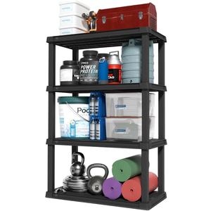IRIS USA 4-Shelf Heavy Duty Plastic Storage Shelves, 600lb Capacity, 56" H x 36" W x 18" D, Large Modular Shelving Unit Storage Organizer for Garage, Home, Warehouse & Gym, Storage Rack - Black