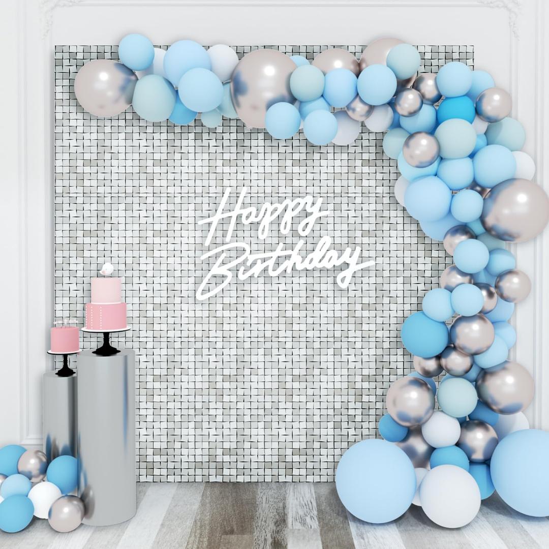 Shimmer Wall Backdrop Silver Square Sequin Wall Panel Backdrop Decor for Wedding, Anniversary, Birthday, Party, 36 Panels (36 Pcs)