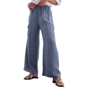 EVALESS Women Wide Leg Cargo Pants Summer Casual Drawstring Waist Lounge Trousers 2026 Beach Vacation Travel Clothes, Large, Dark Grey
