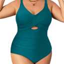 Daci Plus Size One Piece Swimsuits - Tummy Control Bathing Suit for Women Cutout Swimwear (Teal)