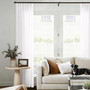 102 Inch Long Half Privacy Window Curtains for Living Dining Room Bedroom Semi Sheer White Linen Pinch Pleated Drapes 102 Inches Long Luxury Textured Extra Wide Floor to Ceiling Curtains