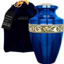 Trupoint Memorials Extra Large Urn for Ashes Adult Male or Female Up to 300 lbs  Cremation Urns for Human Ashes, Funeral Memorial Urns for Men & Women  Grecian Blue Gold
