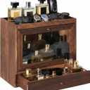 Cologne Organizer for Men,Perfume Stand Holder,Cologne Shelf, Solid Wood Cologne Stand with Drawer Storage and Clear Window,Organizador de Perfumes,Perfume Stand Organizer,Brown