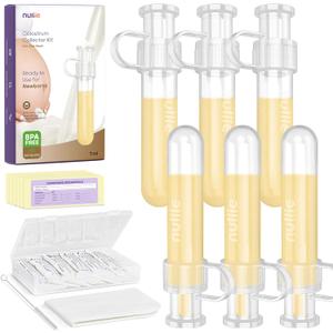 Nuliie Colostrum Collector Kit 7ml/6pcs, Leakproof, Reusable Breast Milk Collector, Heat & Freezer Resistant, BPA-Free, With Cotton Cloth Wipe, Storage Case, Cleaning Brush - Ready-to-Use for Newborns