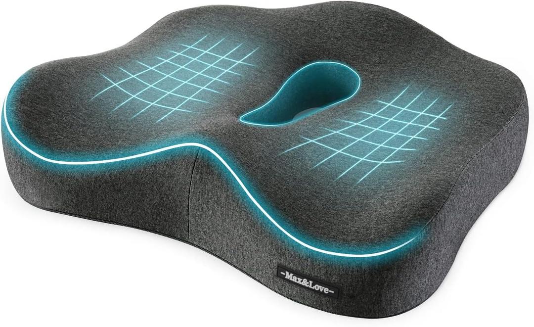 Memory Foam Seat Chair Cushion for Relieves Back Sciatica Pain, Tailbone Pain, Coccyx Degeneration Disc Orthopedic Osteoarthritis, Prostate Cushion, Low Back Pain Cushion, Hip Shaping (Dark Gray) 