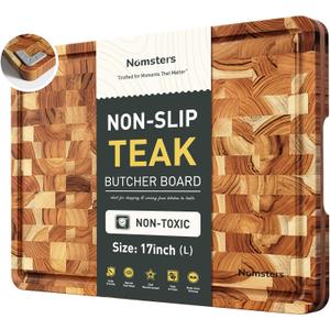Teak Wood End Grain Cutting Board for Kitchen with Non-slip Feet, Heavy Duty Checkered Cutting Board Upgraded Chopping Board with Juice Groove & Handle Large Wooden Butcher Block with Gift Box