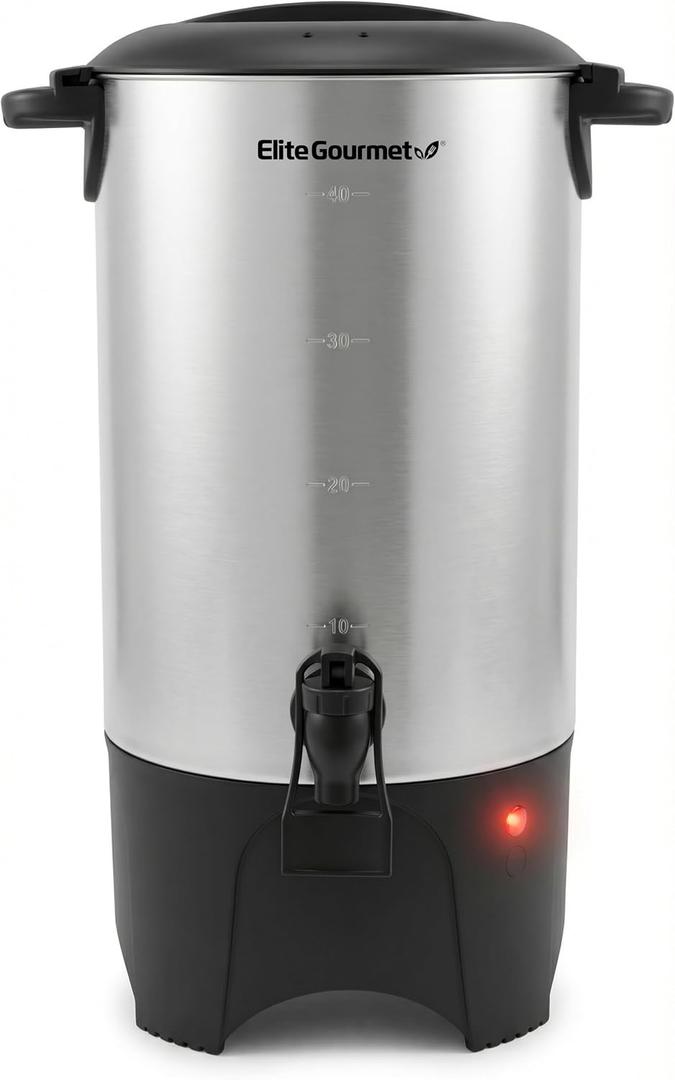 Elite Gourmet CCM040X 40 Cup Electric Hot Water Coffee Brewer Urn, Removable Filter For Easy Cleanup, Two Way Dispenser with Cool-Touch Handles, Stainless Steel