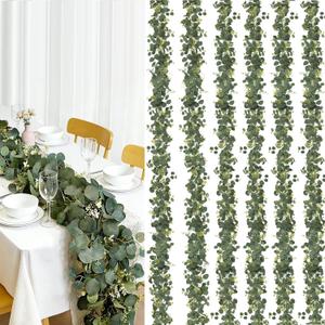 6Pcs Eucalyptus Garland, 6FT Green Garland with Flowers, Artificial Faux Greenery Vines for Wedding Party Table Centerpieces Runner Room Home Mantle Decor
