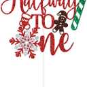 Half Way to One Cake Topper, Winter 1/2 Birthday, 1/2 Way to One, Sweet 6th Months, Snowflake Christmas Theme Half Birthday Party Decorations Red Glitter