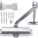 Commercial Grade Hydraulic Door Closer Large Size, Heavy Duty No Slam with Hold Open, Silver