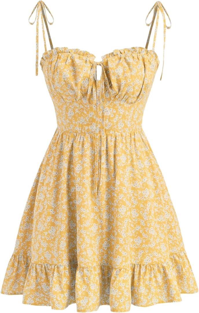 CIDER Womens Summer Dresses Floral Spaghetti Strap Cute Vacation Sundress Dress Boho Casual Outfits (M)