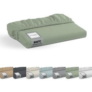 100% Egyptian Cotton Queen Fitted Sheet Only-800 Thread Count Cotton Fitted Sheet Queen, Soft, Durable, Cooling 16 Deep Pocket Sateen Weave Bottom, Luxury Hotel Quality,Sage