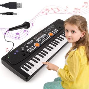 M SANMERSEN Kids Keyboard with Microphone, Kids Piano Keyboard for Beginners Electronic Piano with MP3 Function/Audio Cable/ 16 Tones/ 49 Keys Music Toy Keyboards for Boys Girls Ages 3-12