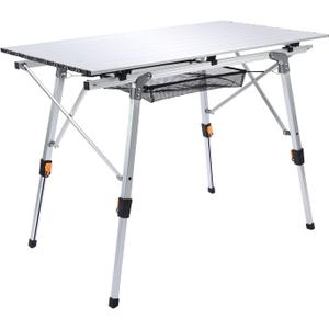 JOUYEK Folding Outdoor Camping Table with Adjustable Legs, Lightweight Aluminum Roll Up Camp Table with Carrying Bag, Mesh Storage Organizer, for Cooking, Picnic, Beach, Backyards, BBQ, Party, 35.4 X 20.3 X 26.4 Inches