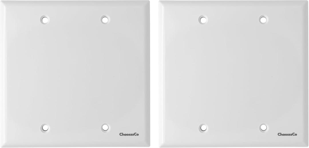 Double 2-Gang Blank Wall Plate for Outlet Switch Cover and Decorative, White (2 Pack)