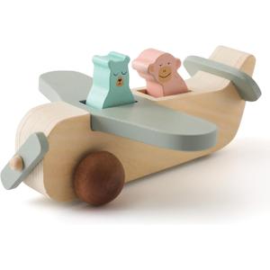 ibwaae Wooden Airplane Toys, Air Transport Vehicles Play Set, Wooden Pull Games, Learning Gift Montessori Toy for Baby Toddler Boys Girls