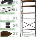Over-The-Toilet Storage Rack 4-Tier,Bathroom Organizer Shelf Over Toilet,Adjustable Wooden Shelves and Basket,Freestanding Above Toilet Shelf,Space Saver for Rooms(Black Rack-Rustic Brown Shelves), Large