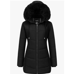 Chrisuno Women's Warm Winter Coat Long Waterproof Thicken Puffer Jacket Quilted Snow Parka with Removable Hood M