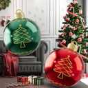 2PCS 24 Inch Inflatable Christmas Ornaments Balls, PVC Giant Blow up Christmas Ornaments, Blow up Jumbo Xmas Balls Outdoor Jumbo Ornament for Outside Holiday Yard Lawn Decor(Red Green Tree)