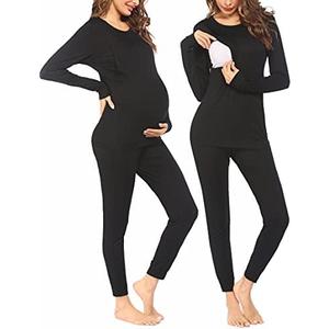 Ekouaer Nursing Pajama Set Long Sleeve Maternity Clothes Labor Pregnancy Pjs Breastfeeding Thermal Underwear Sleepwear M