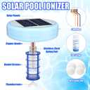 Qualirey Solar Pool Ionizer Automatic Floating Pool Cleaner, Water Ionizer with 4 Pcs Scum Collection Ball, for Above Ground and Inground Pools, up to 35, 000 Gallons (Blue,7.9 Inch)
