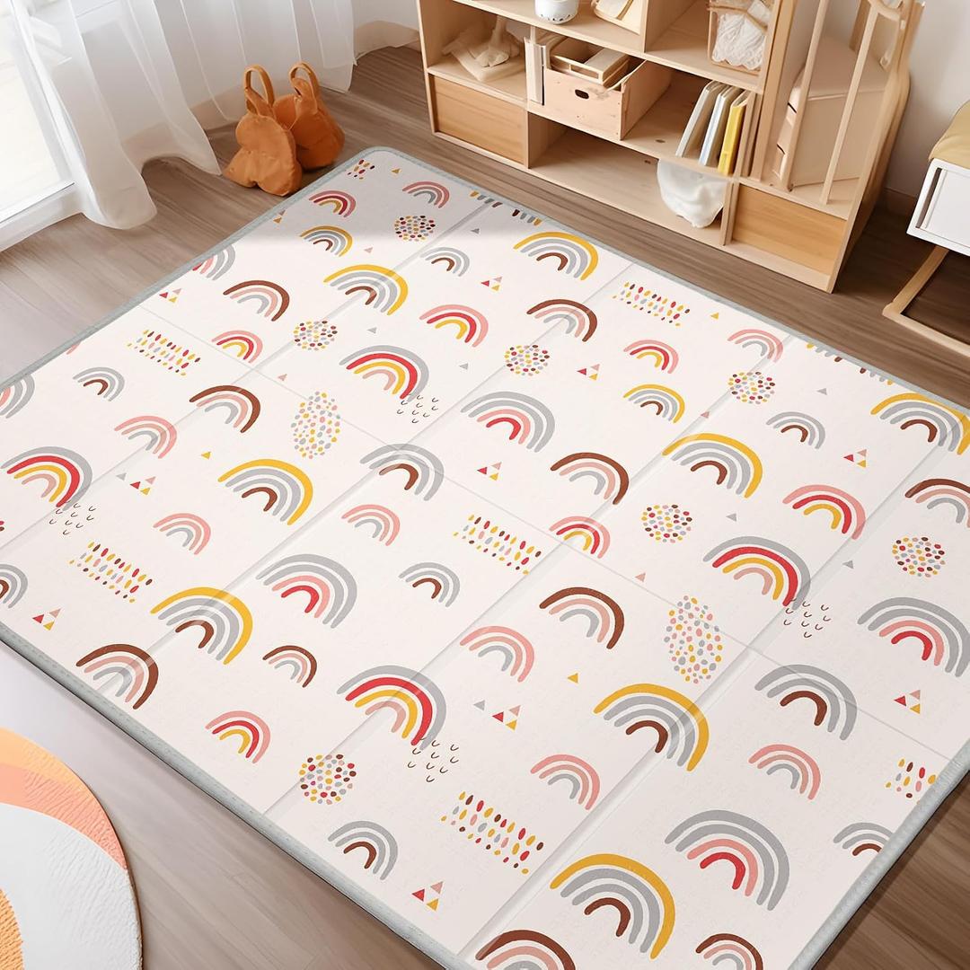 Piglog Extra Large Play Mat for Baby, 0.8 Inch Thick BPA Free, Reversible Foldable Baby Play Mat, 79" x71" Waterproof Foam Floor Baby Crawling Mat, Portable Playmat for Infants, Toddler, Kids, Rainbow