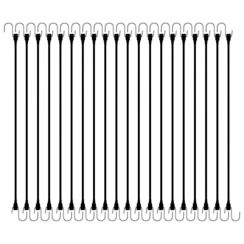 HOXWELL 21" Rubber Bungee Cords with Hooks, 100% EPDM Bungee Cord with 150% Max Stretch, Heavy Duty Bungee Straps for Securing Tarps, Canvases, Cargo, Motorcycle, Weatherproof, Pack of 20