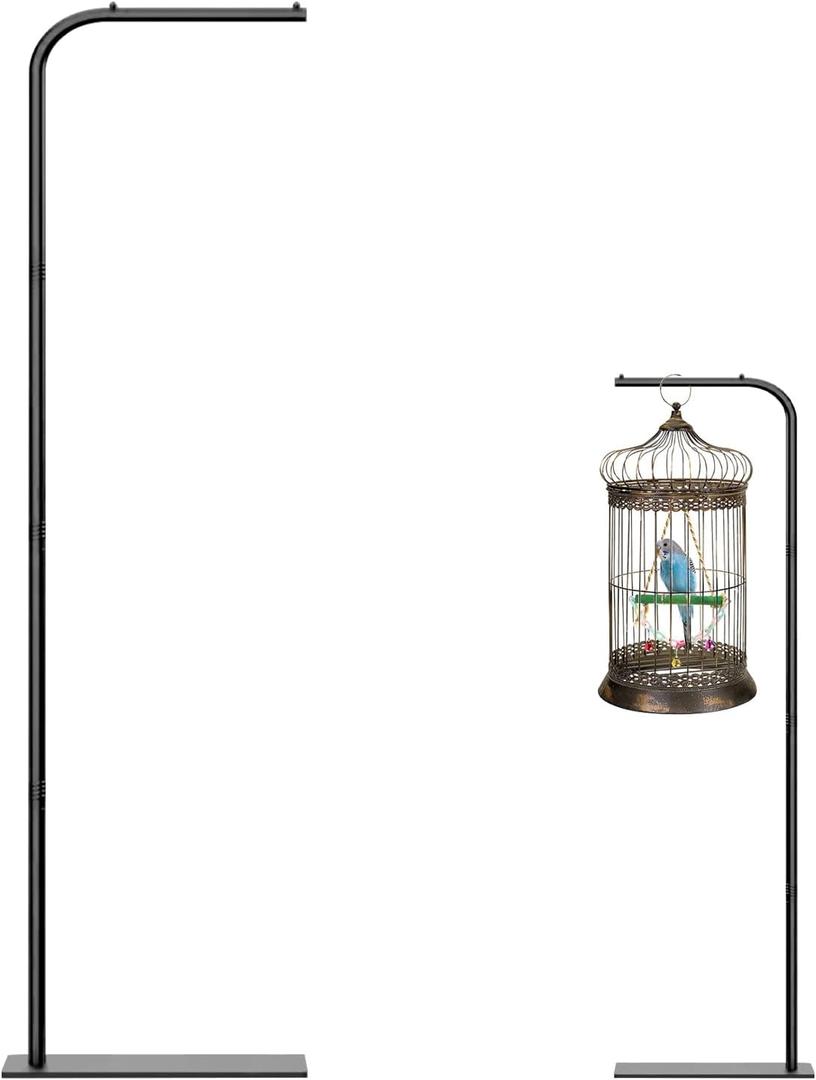 TBTFW 67 Inch High Hanging Bird Cage Stand, Bird Feeder Stand with Base, Suitable for Hanging Various Types of Birdcages(Weight Limit: Within 35 Pounds) (Black without storage rack)