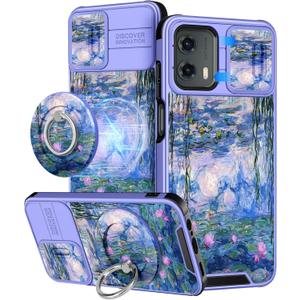 Buleens for Moto G 5G 2024 Case 6.6 Inch - with Ring Stand & Camera Cover Aesthetic Cute Designed for Women Girls Girly Kawaii Blue Water Lily Phone Case for Motorola G 5G 2024 Compatible with Magsafe