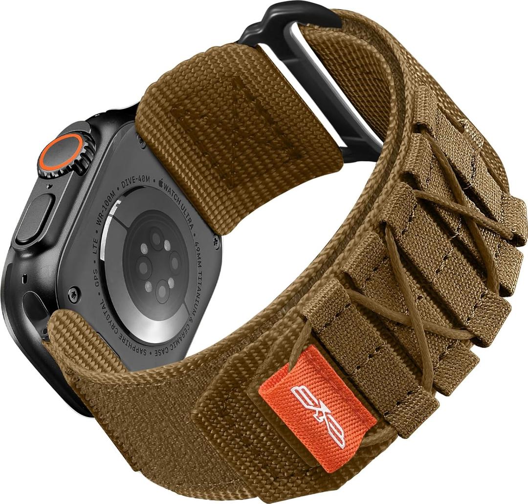 Bandletic Nylon Bands Compatible with Apple Watch Ultra, Size: 49mm/46mm/45mm/44mm/42mm(Series 3)-M, for Men, Rugged Tactical Sport Strap for iWatch, Tan