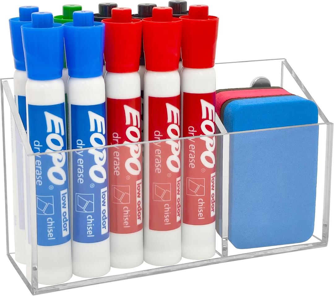 Acrylic Magnet Pen Holder for Whiteboard,Magnetic Dry Erase Marker Holder,Classroom Organization Marker Holder Pencil Cup Holder for School,Fridge, Door, Desk,Whiteboard