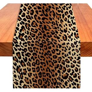 YOVOYOA Leopard Print Table Runner 72 Inches Long, Animal Style Table Runner Dresser Scarves, Wildlife Safari Burlap Dining Room Table Decor for Kitchen Farmhouse Indoor Outdoor Home Party
