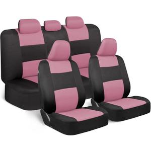 BDK PolyPro Car Seat Covers Full Set in Pink on Black, Front and Rear Split Bench Seat Covers for Cars, Easy to Install Car Seats Cover Set and Accessories for Auto Trucks Van SUV - Pink