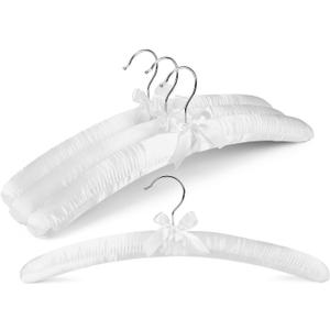HOUSE DAY Satin Padded Hangers for Women 4 Pack 17 Inch No Shoulder Bump Bride Hanger for Sweaters, Dresses, Clothing, Weddings, LingerieWhite