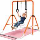 Gymnastics Bar for Kids Ages 3+, Foldable Gymnastic Kip Bar with Mat, Swing & Rings, 5 Adjustable Heights 35-51 in, Stable A-Frame Horizontal Bar