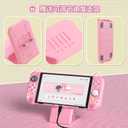 playvital Protective Case for Nintendo Switch OLED with Extra Stand - Cherry Blossoms Kitten Dockable Hard Shell Cover + Silicone Grips for Switch OLED with Thumb Grips, Shockproof - Pink