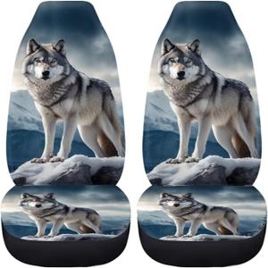 ZFRXIGN Wolf Car Seat Covers for Women Men SUV Trunk Front Seat Protector Auto Interior Accessories Full Set of 2pc Cool Wildlife Animal Car Seat Cover 2 Pack