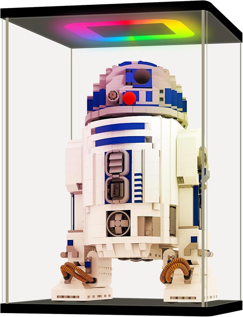 NONEMEY Clear Acrylic Display Case with RGB LED Light for Lego 75308, Dustproof Model Showcase Organizer Box, Display Case for Collectibles Bearbrick (7.9x6.3x11 inch, 20x16x28cm)