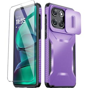 Compatible with Moto G Stylus 5G 2025 Case with Slide Camera Cover+Screen Protector,Military Grade Drop Protection,Heavy Duty Rugged Shockproof Protective Phone Cover,Purple