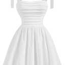 WDIRARA Girl's Smocked Ruched A Line Swing Dresses Tie Shoulder Cami Dress (White) 10Y