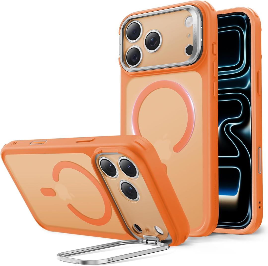 ESR for iPhone 17 Pro Max Case with Stash Stand, Compatible with MagSafe, Military-Grade Drop Protection Magnetic Phone Case, Scratch-Resistant Back Cover,Frosted Orange