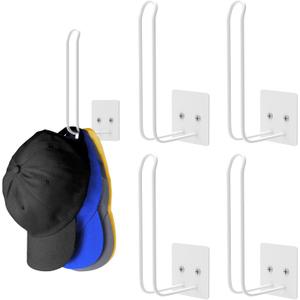 4 Pack Hat Racks for Baseball Caps, Hat Organizer, Hat Holder Hat Storage for Baseball Caps, Hat Hanger Strong Adhesive/Wall Drilled for Door,Bedroom,Closet(White)