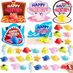 JOYIN 30 Packs Valentines Day Gift Cards with Mochi Squishy Toys, Stress Relief Fidget Toys, Kawaii Mochi Squeezes for Kids Holiday Party Favor, Gift Goodie Bag Filler, Classroom Exchange Prizes