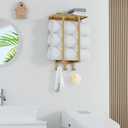 Towel Rack with Metal Shelf and 3 Hooks, Bethom Towel Racks for Bathroom Wall Mounted, Metal Gold Bath Towel Holder Storage Wall for Small Bathroom