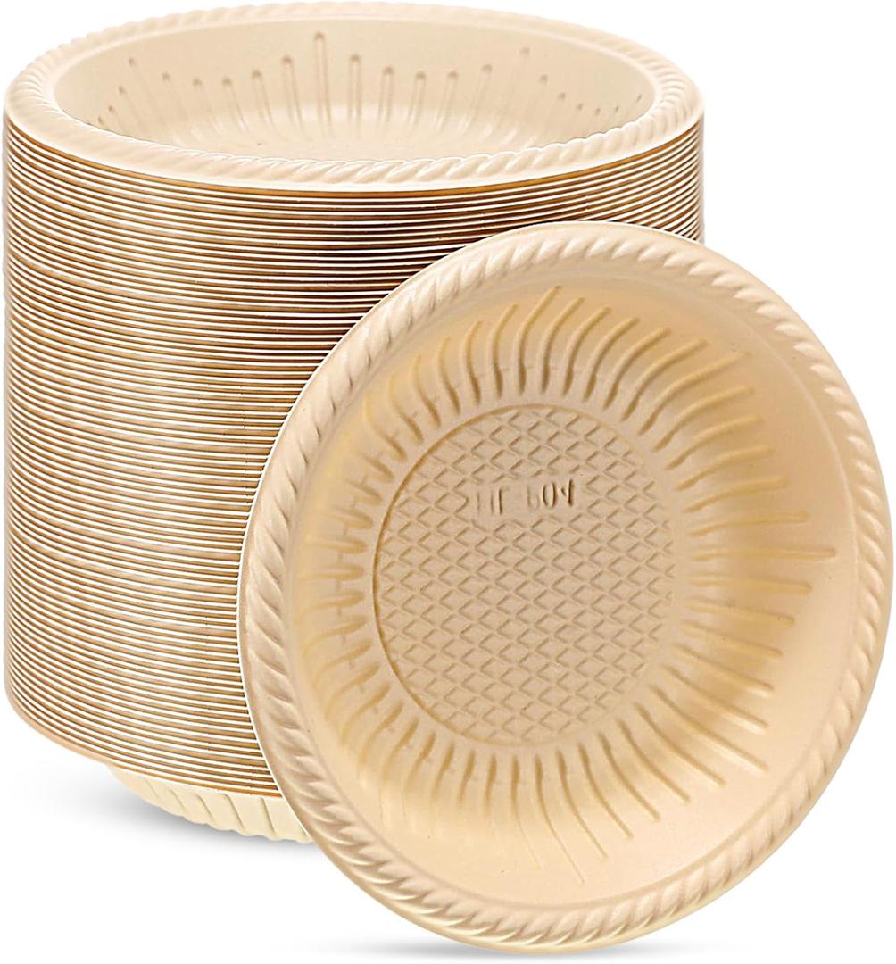 Bokon 100 Count 4 Inch Small Paper Plates Heavy Duty Round Paper Starch Disposable Plates Mini Party Bowls Bulk for Dessert, Cake, Appetizer, Dinner(Beige)